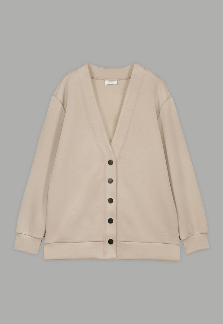 Choice Solid Long Sleeve Cardigan Beige