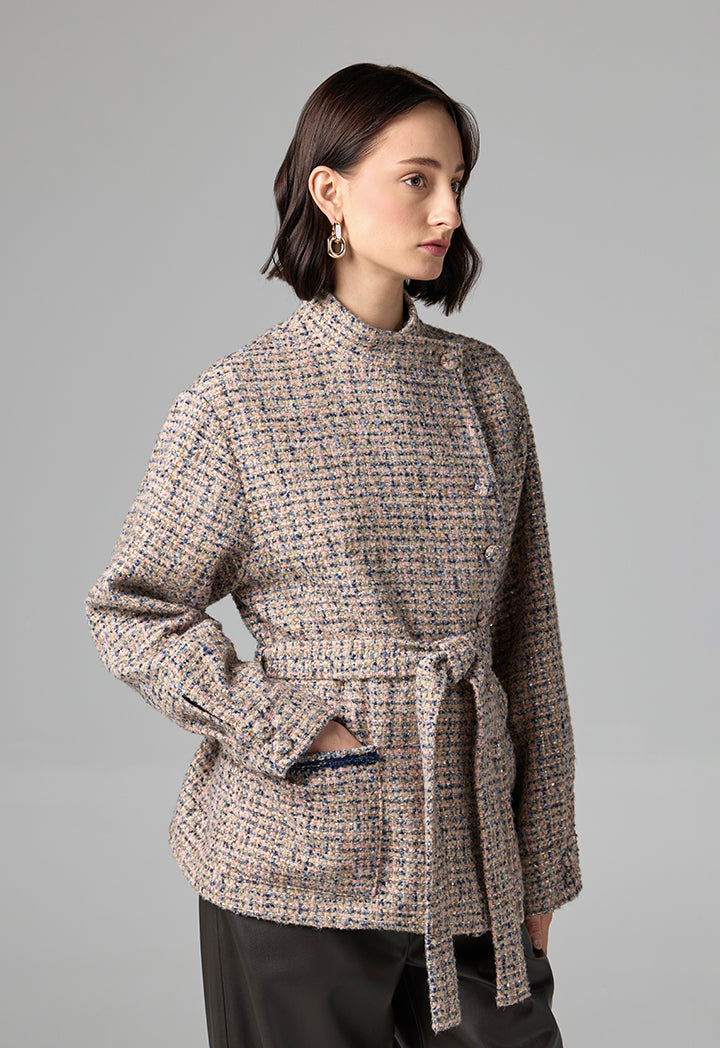 Choice Tweed Front Pocket Sequin Jacket Multi Color