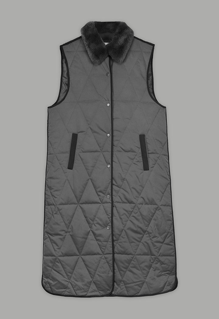 Choice Contrast Sleeveless Quilted Vest Grey