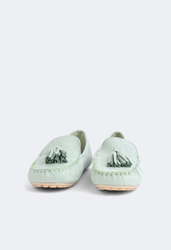 Choice Tassel Suede Loafers Green