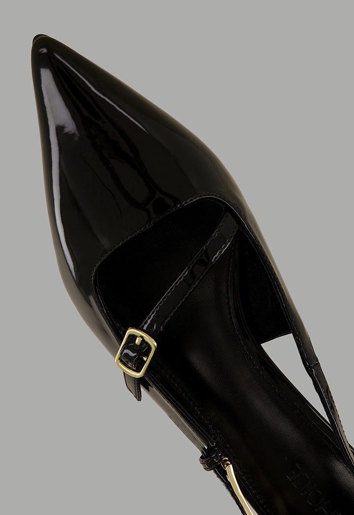 Choice Glossy Strap Sling Back Heels Black