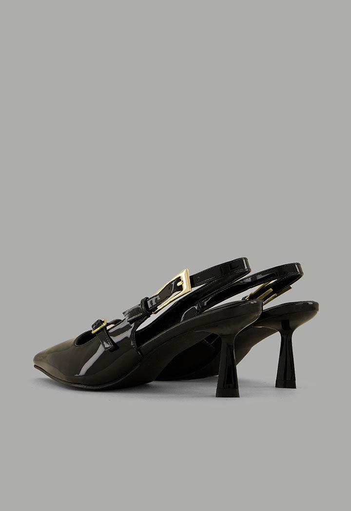 Choice Glossy Strap Sling Back Heels Black
