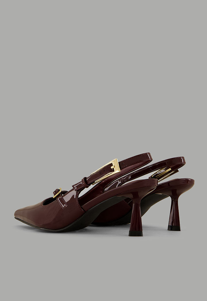 Choice Glossy Strap Sling Back Heels Maroon