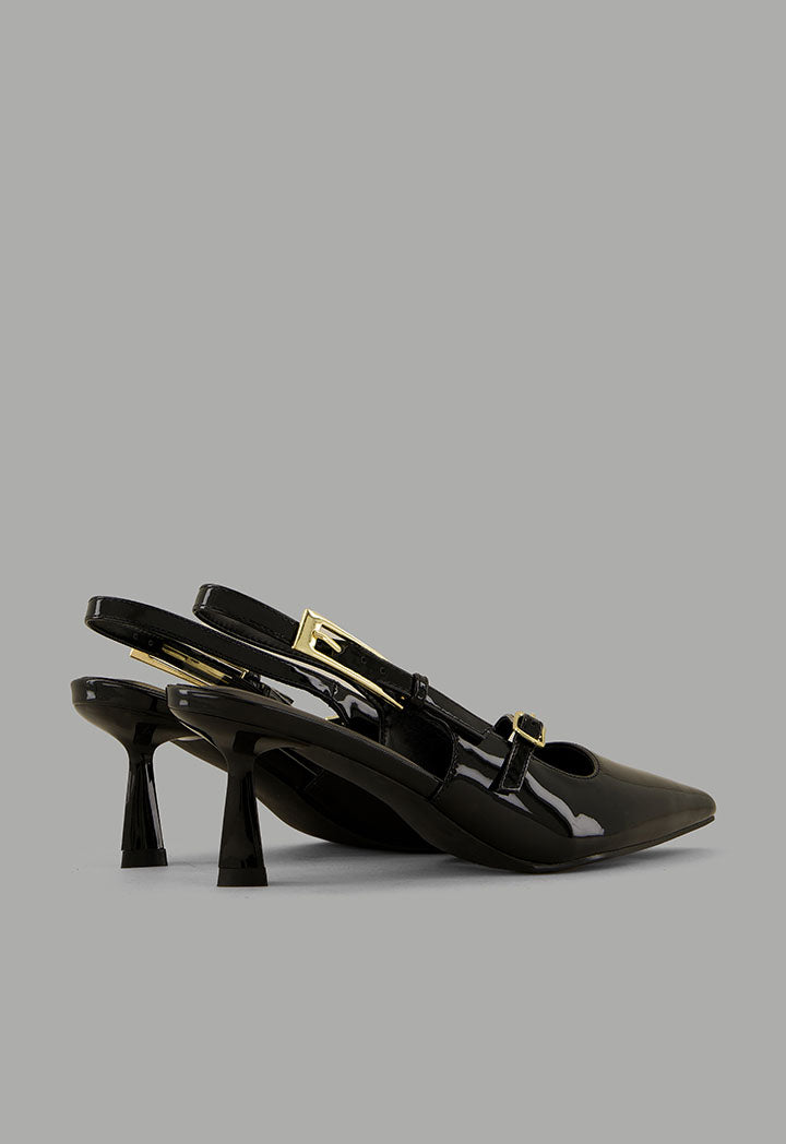 Choice Glossy Strap Sling Back Heels Black