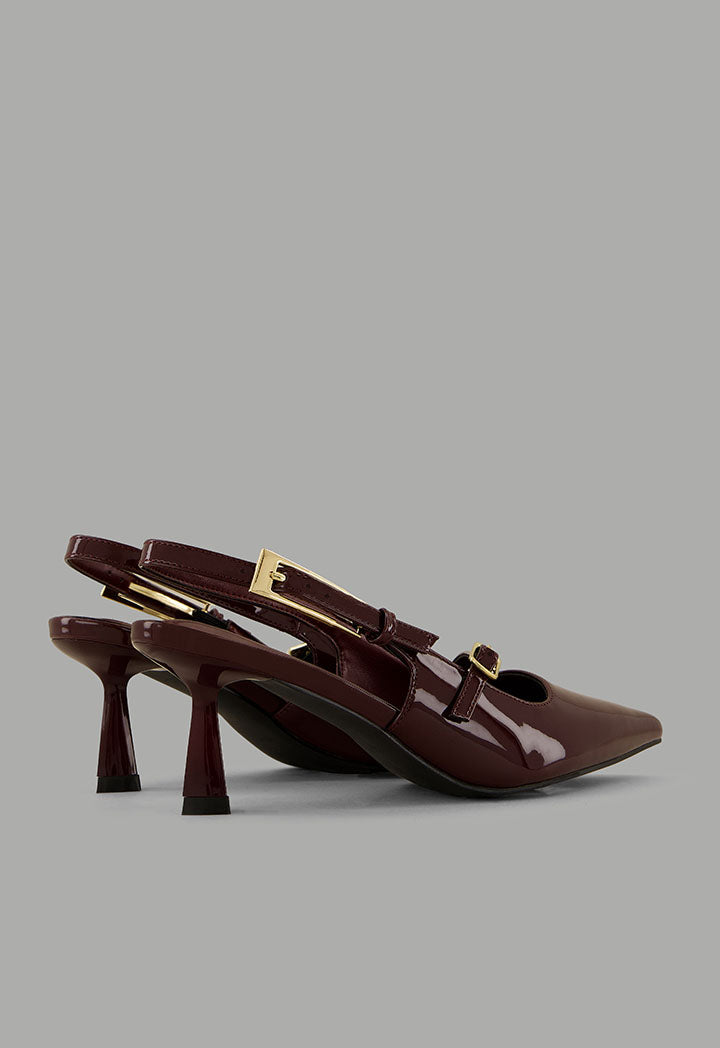 Choice Glossy Strap Sling Back Heels Maroon