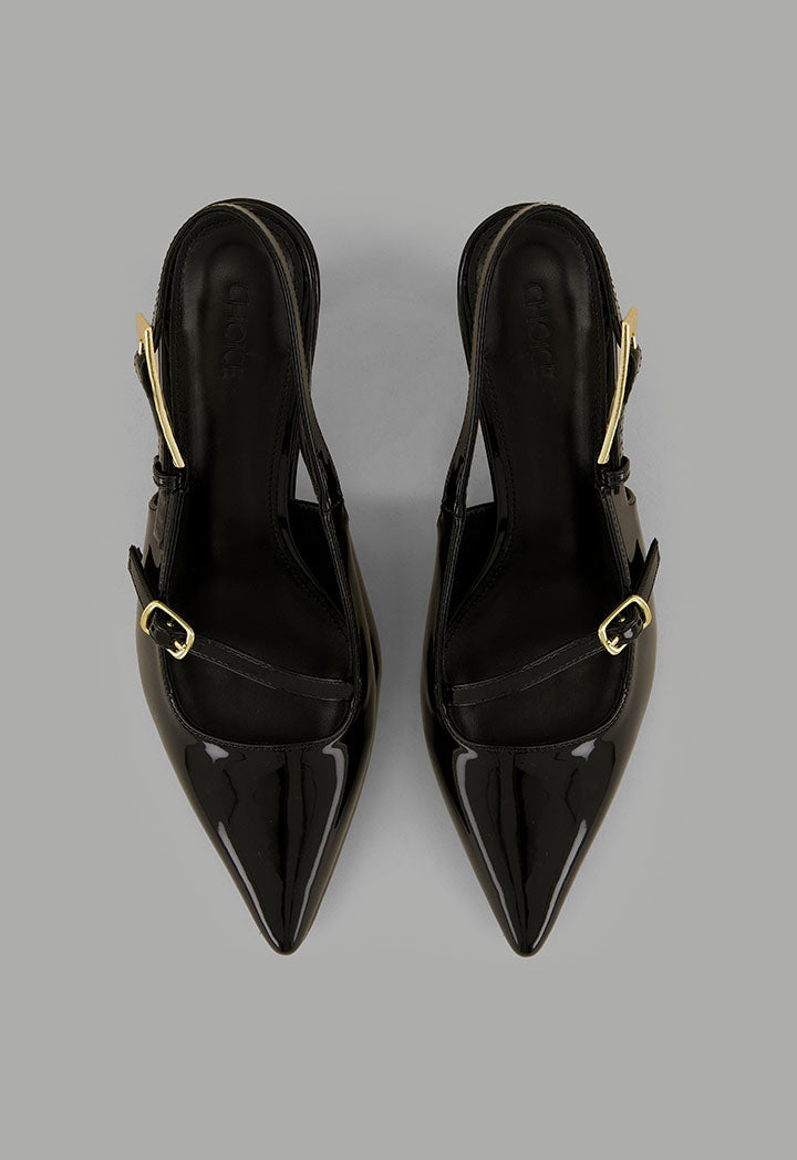 Choice Glossy Strap Sling Back Heels Black