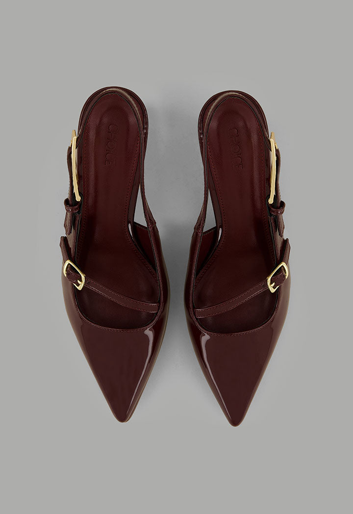 Choice Glossy Strap Sling Back Heels Maroon