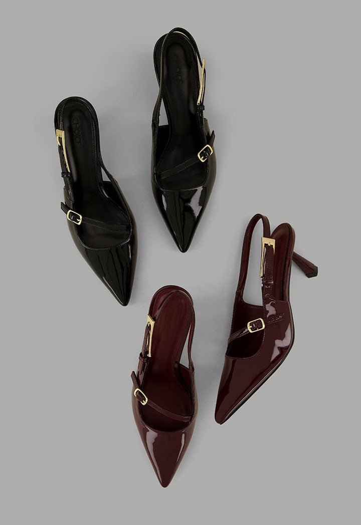 Choice Glossy Strap Sling Back Heels Black