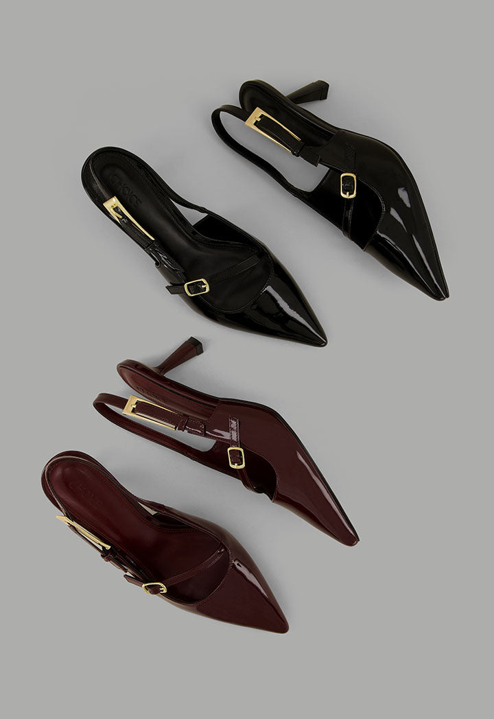Choice Glossy Strap Sling Back Heels Maroon