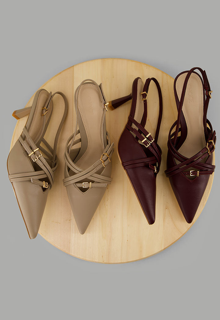 Choice Matte Strap Sling Back Heels Beige