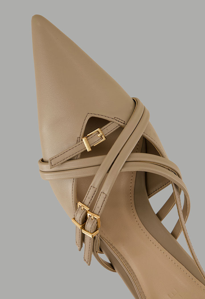 Choice Matte Strap Sling Back Heels Beige