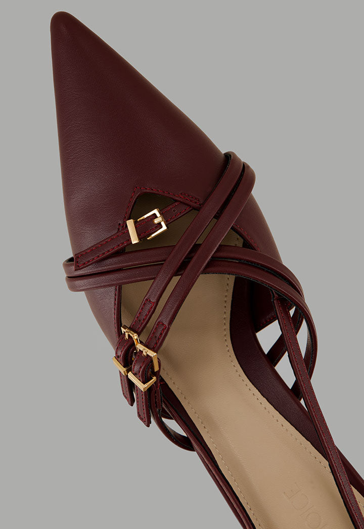 Choice Matte Strap Sling Back Heels Maroon