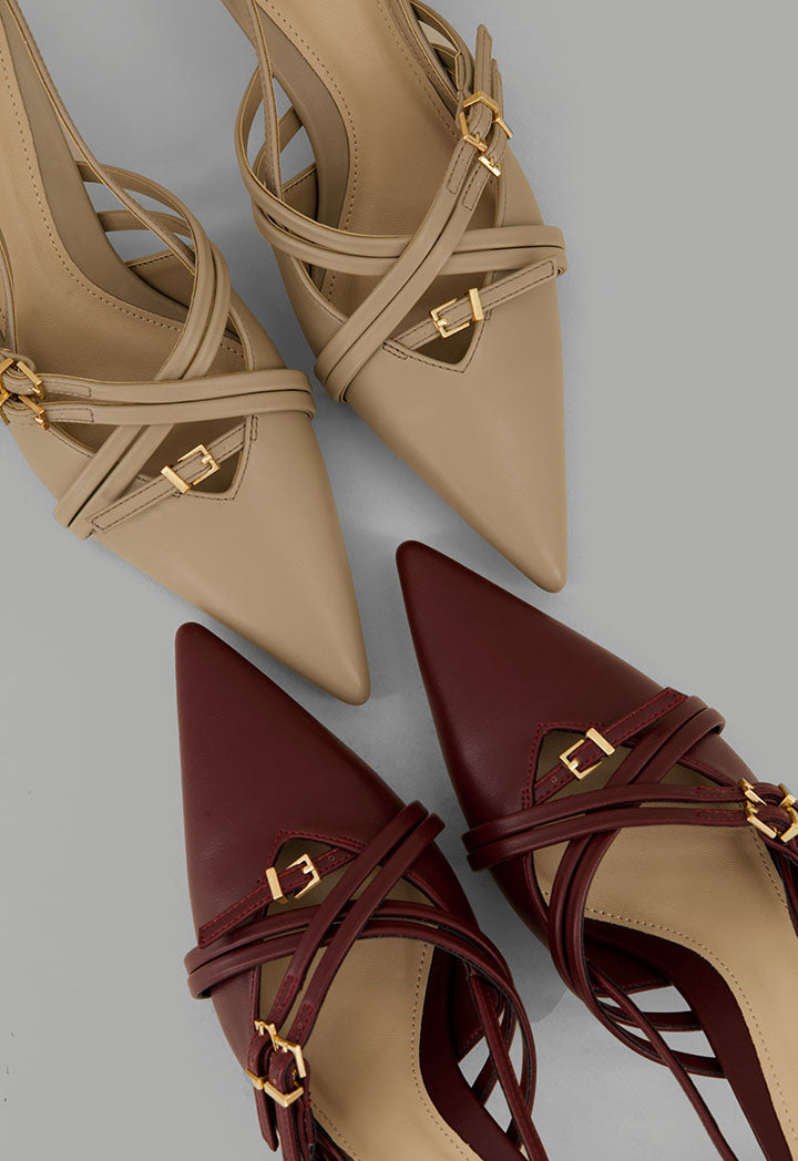 Choice Matte Strap Sling Back Heels Maroon