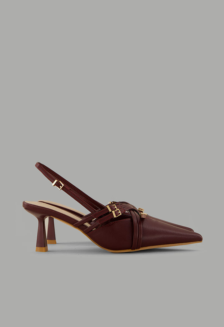Choice Matte Strap Sling Back Heels Maroon