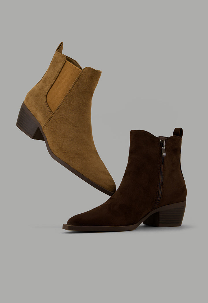 Choice Suede Heeled Boots Dark Brown