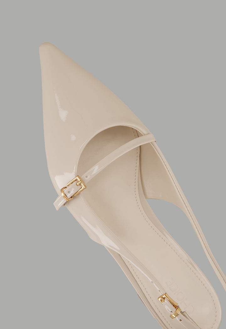Choice Glossy Strap Sling Back Flats Off White