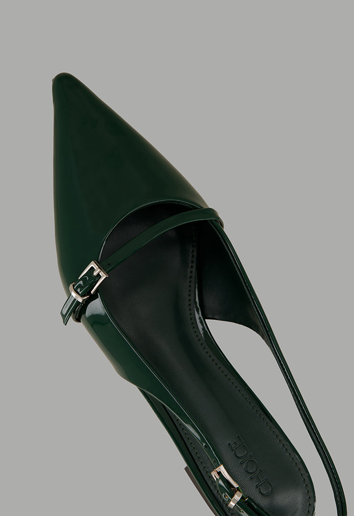 Choice Glossy Strap Sling Back Flats Green