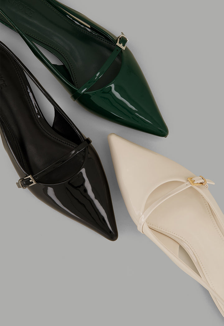 Choice Glossy Strap Sling Back Flats Off White