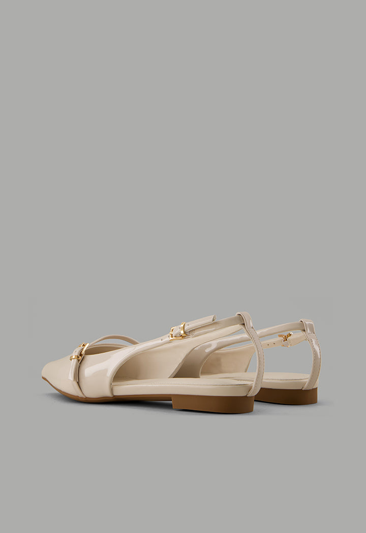 Choice Glossy Strap Sling Back Flats Off White