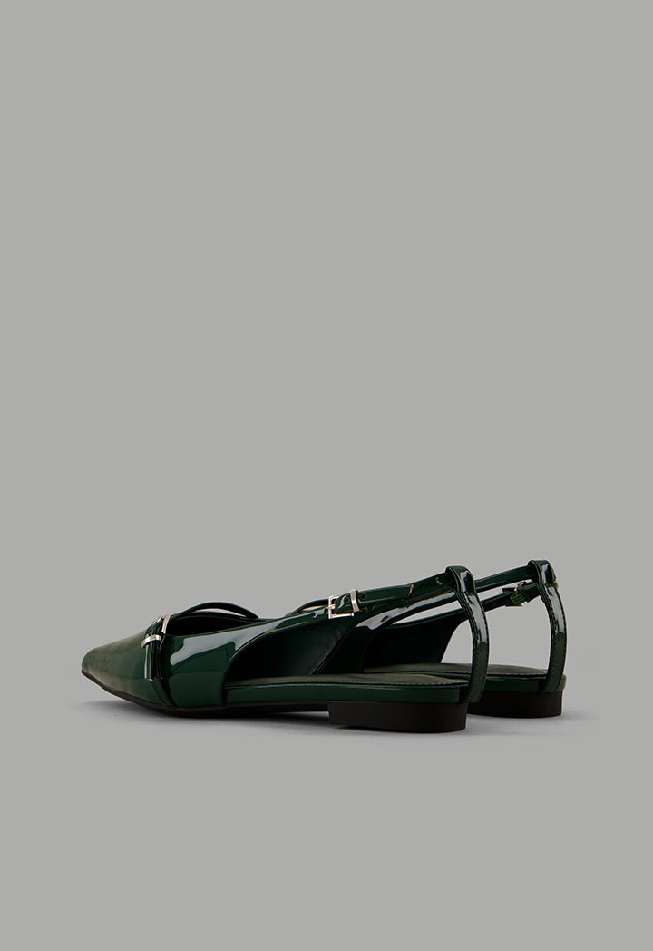 Choice Glossy Strap Sling Back Flats Green