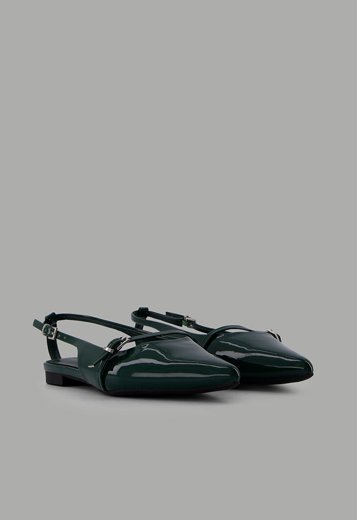 Choice Glossy Strap Sling Back Flats Green