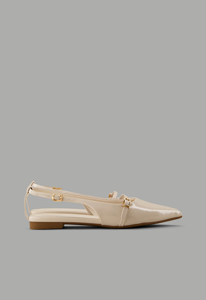 Choice Glossy Strap Sling Back Flats Off White