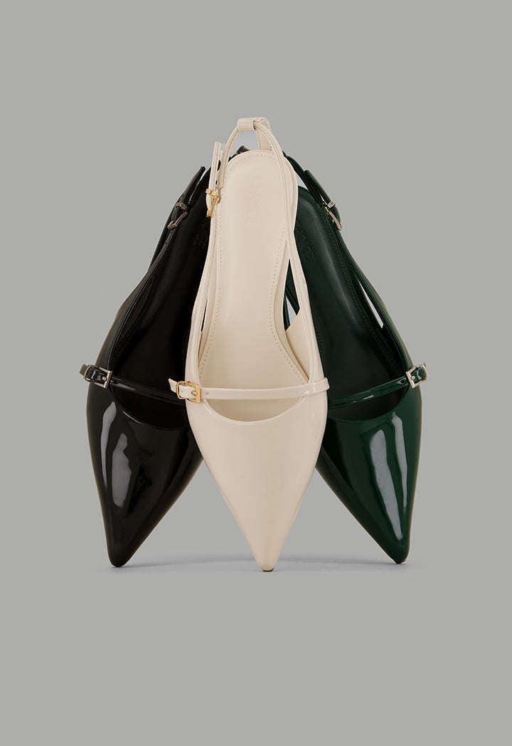 Choice Glossy Strap Sling Back Flats Green