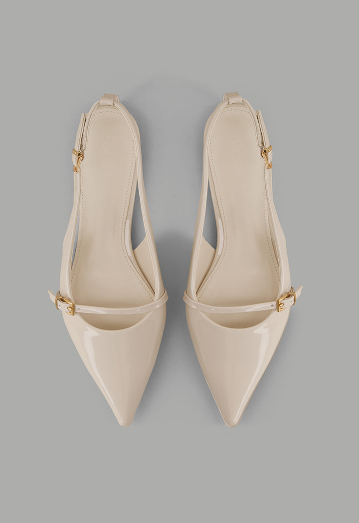 Choice Glossy Strap Sling Back Flats Off White