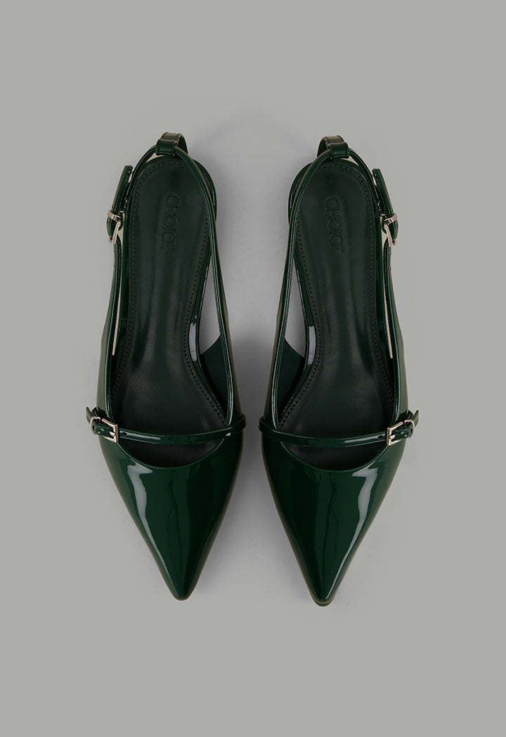 Choice Glossy Strap Sling Back Flats Green