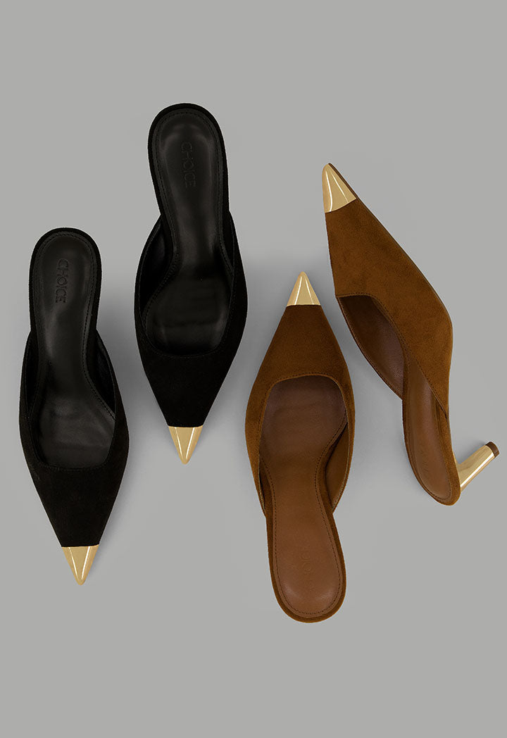 Choice Metallic Suede Heeled Mules Black