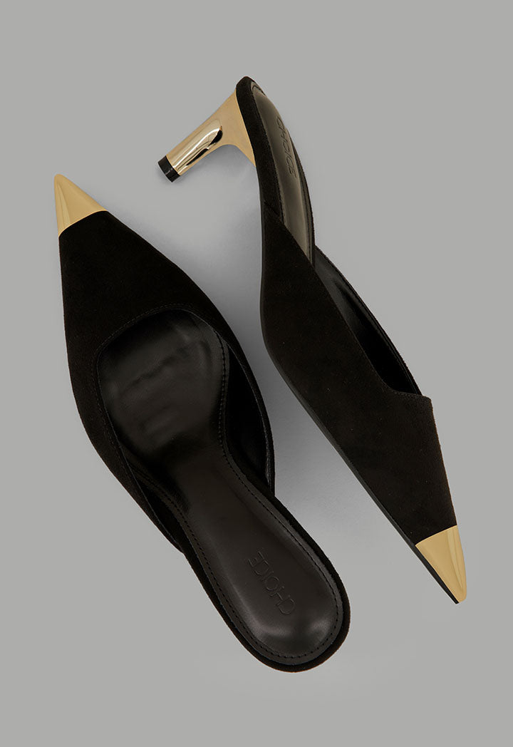 Choice Metallic Suede Heeled Mules Black