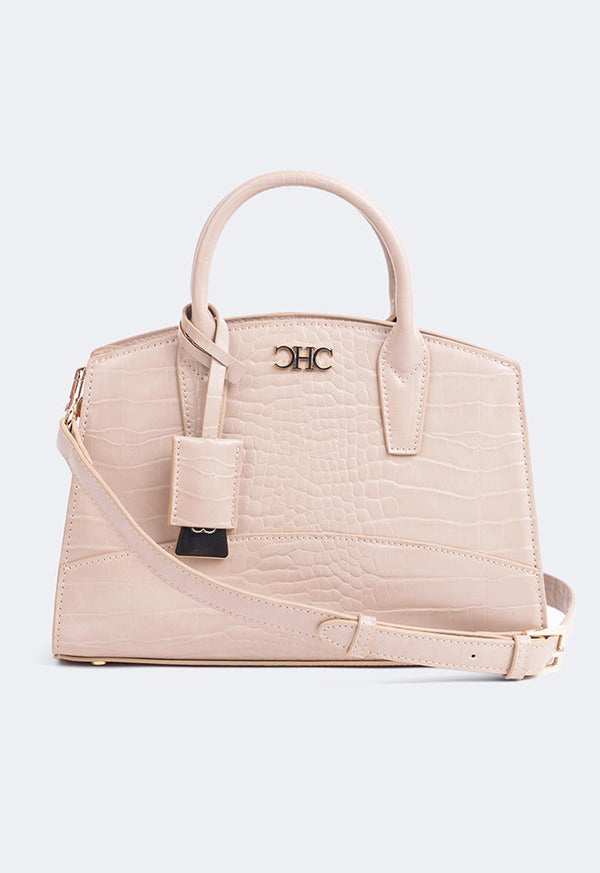 Choice Solid Embossed Croc Handbag Beige