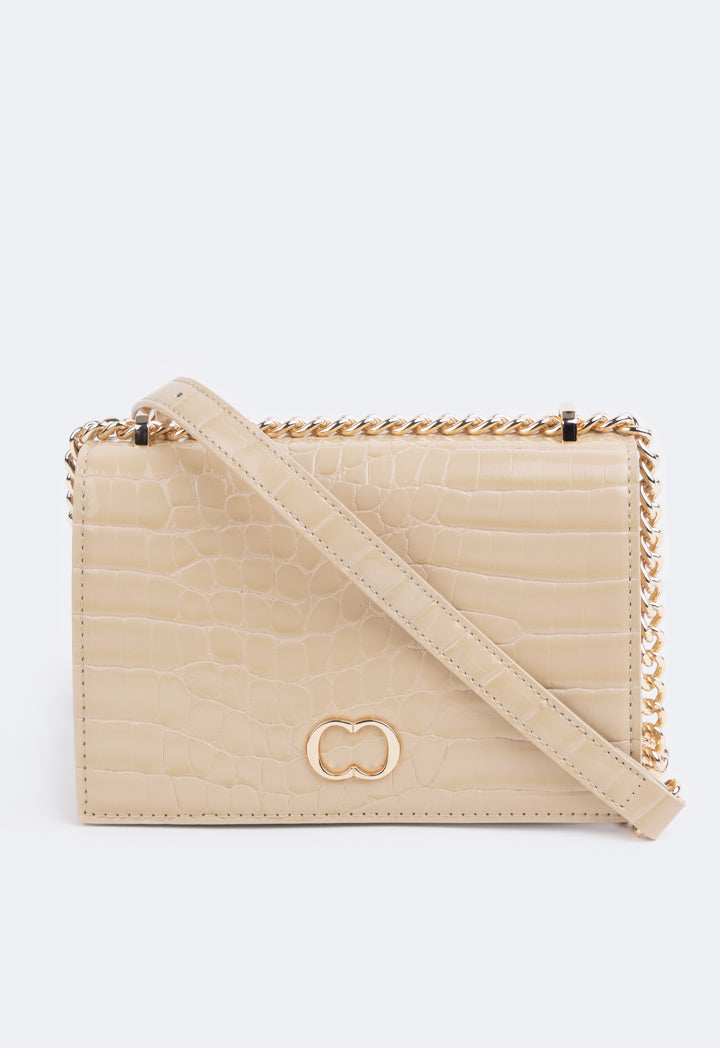 Choice Embossed Croc Cross Body Bag Beige