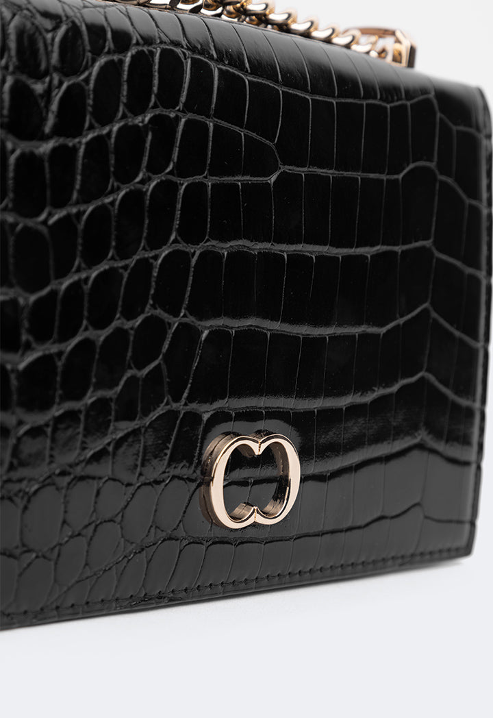 Choice Embossed Croc Cross Body Bag Black