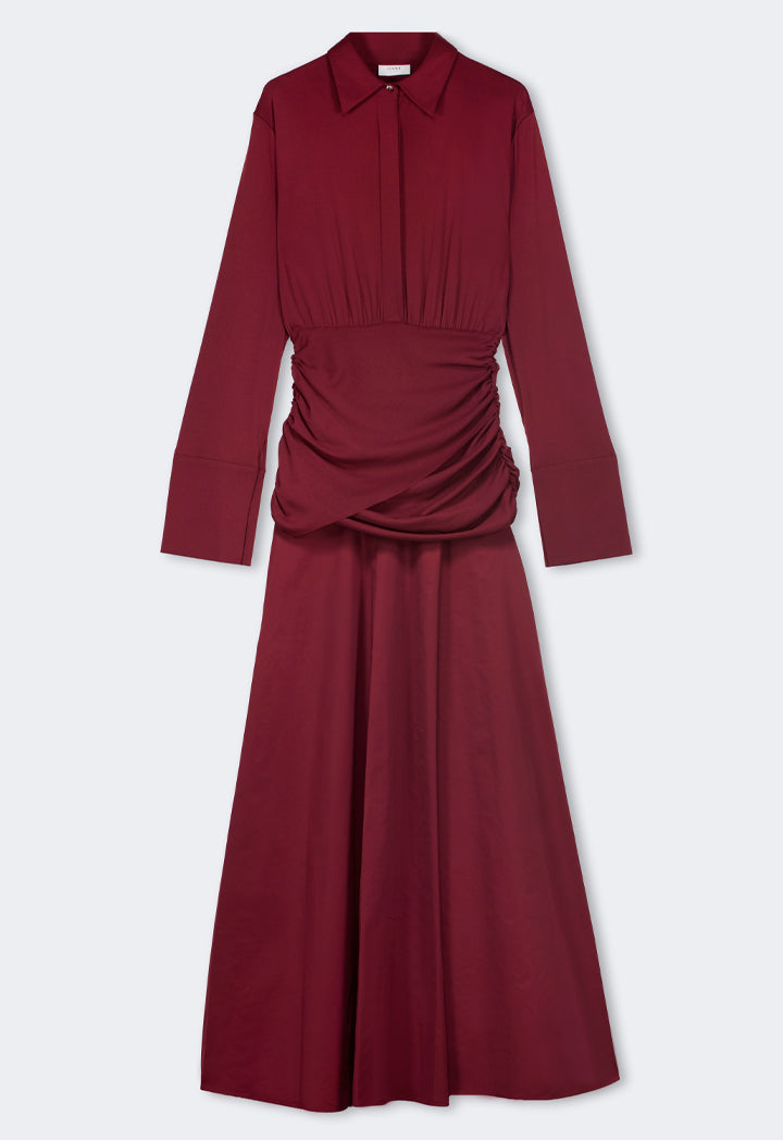 Choice Long Sleeves Wrap Maxi Dress Wine