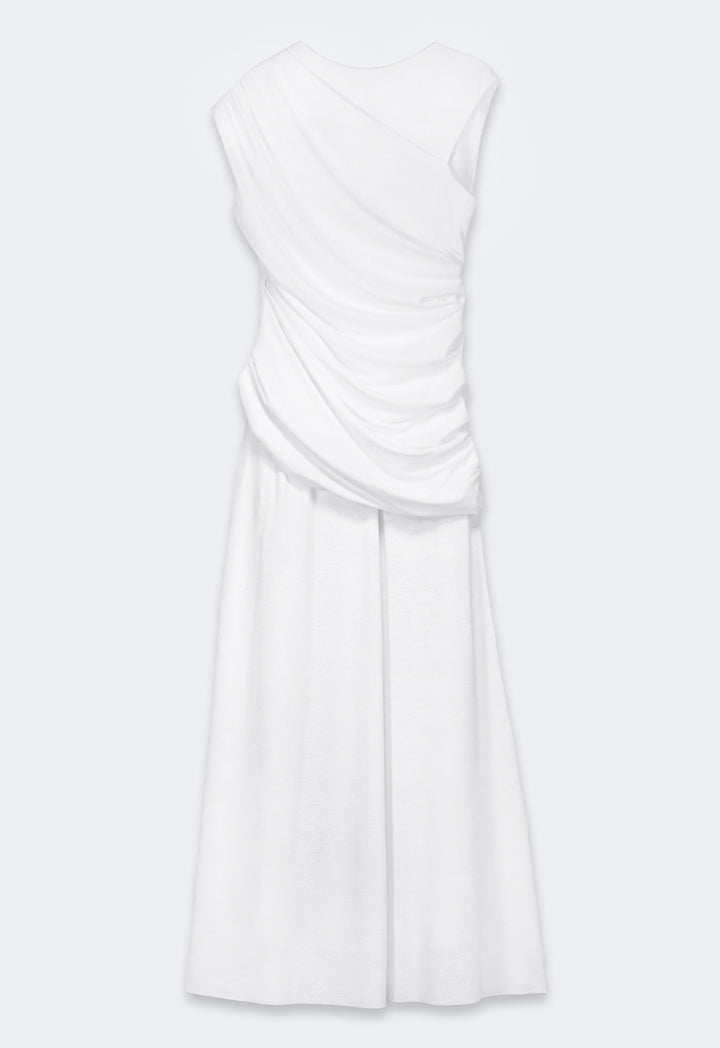 Choice Solid Knitted Pleated Dress Off White