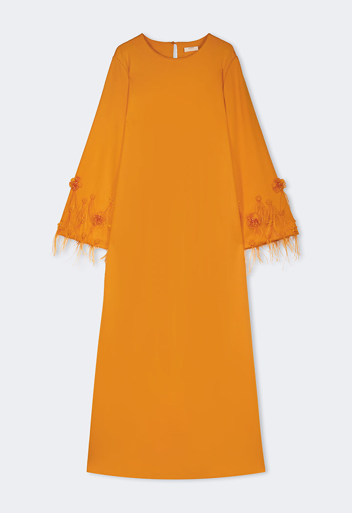 Choice Crystal Embellished Feather Maxi Dress Orange