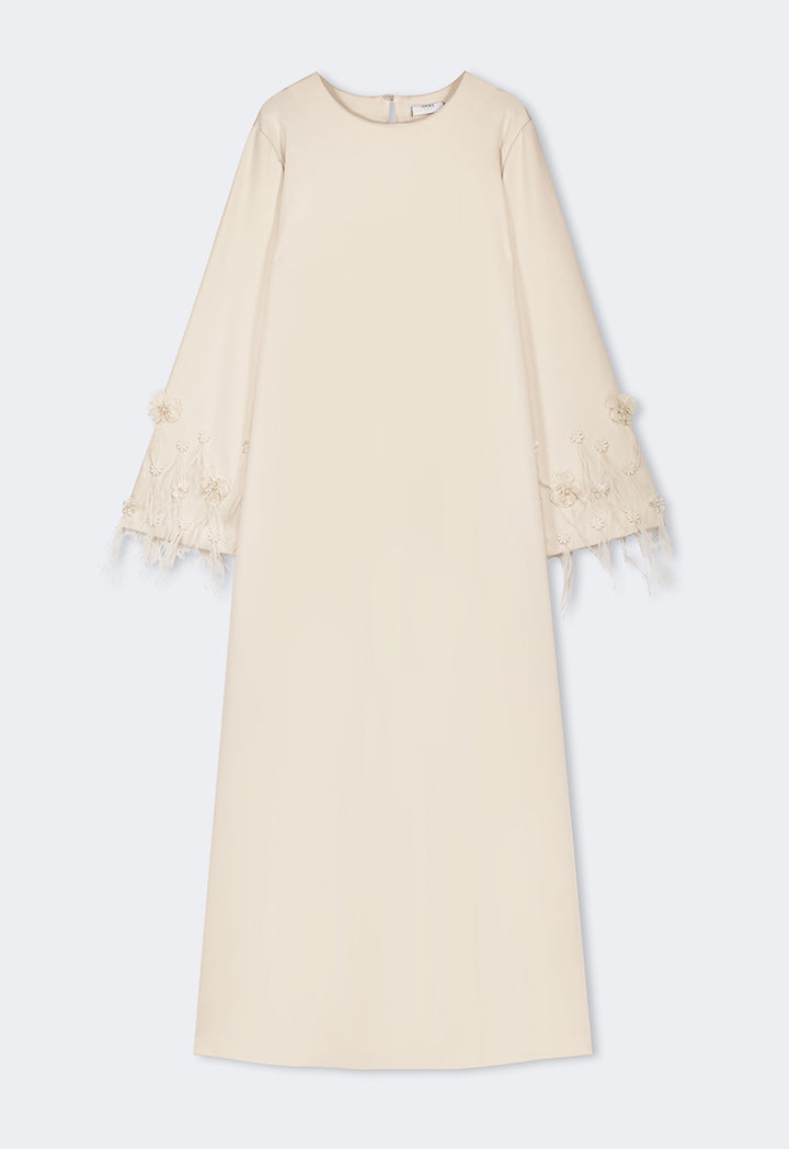 Choice Crystal Embellished Feather Maxi Dress Sand