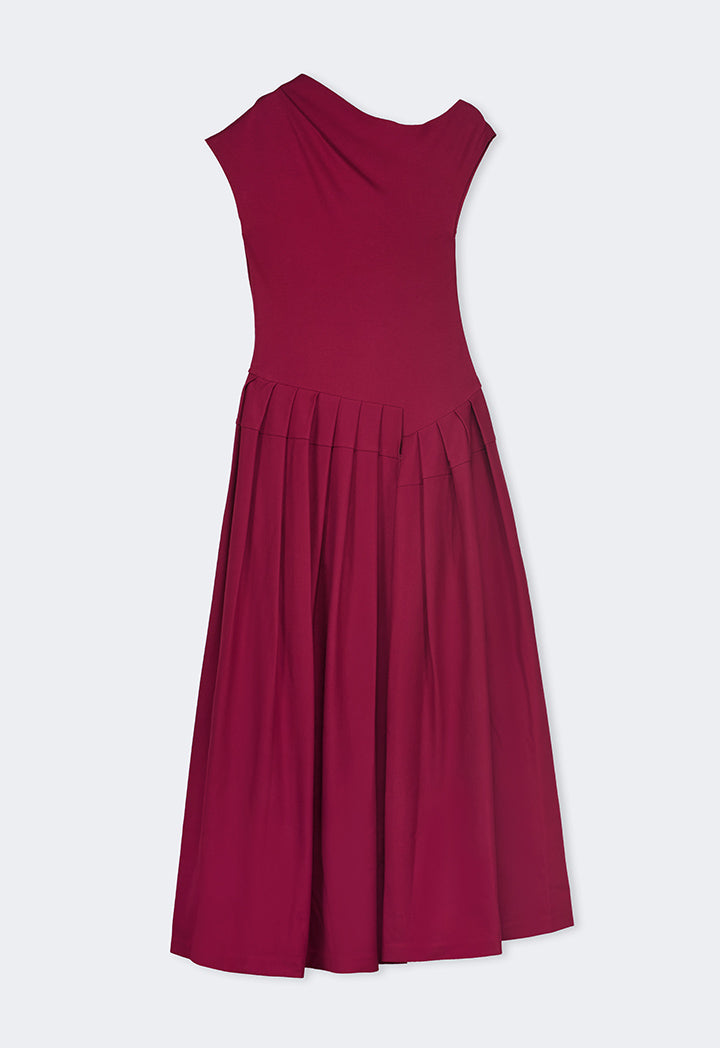 Choice Half Of Shoulder Pleated Dress Wine