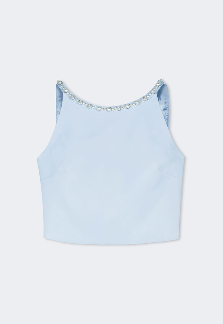 Choice Crystal Embellished Sleeveless Cropped Top Blue