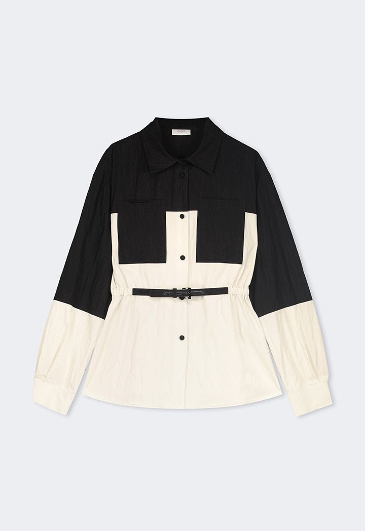 Choice Contrast Front Pockets Relaxed Fit Shirt Black