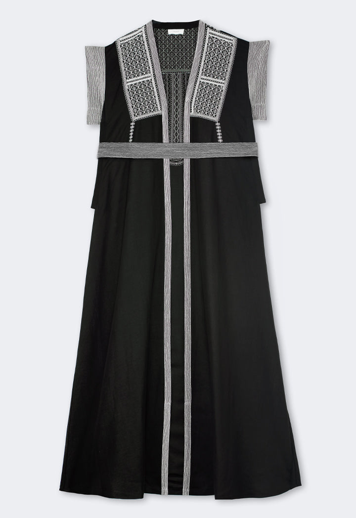 Choice Embroidered Contrast Belted Abaya Black