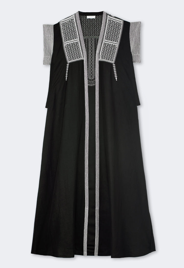 Choice Embroidered Contrast Belted Abaya Black