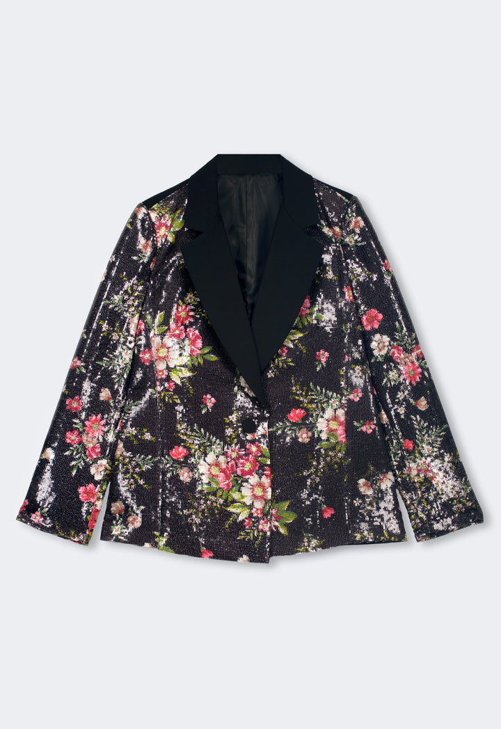 Choice Floral Printed Sequin Blazer Multi Color