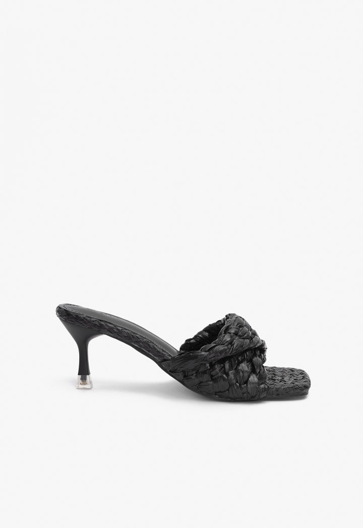 Choice Braded Faux Straw Heeled Sandals Black