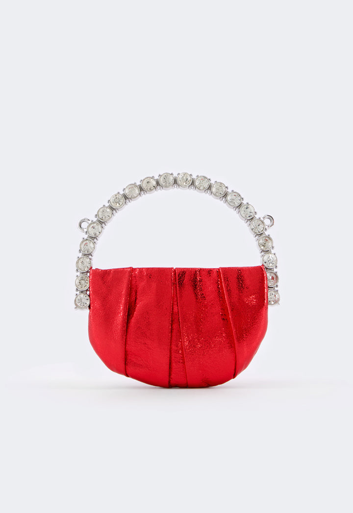 Choice Crystal Embellished Metallic Handbag Red