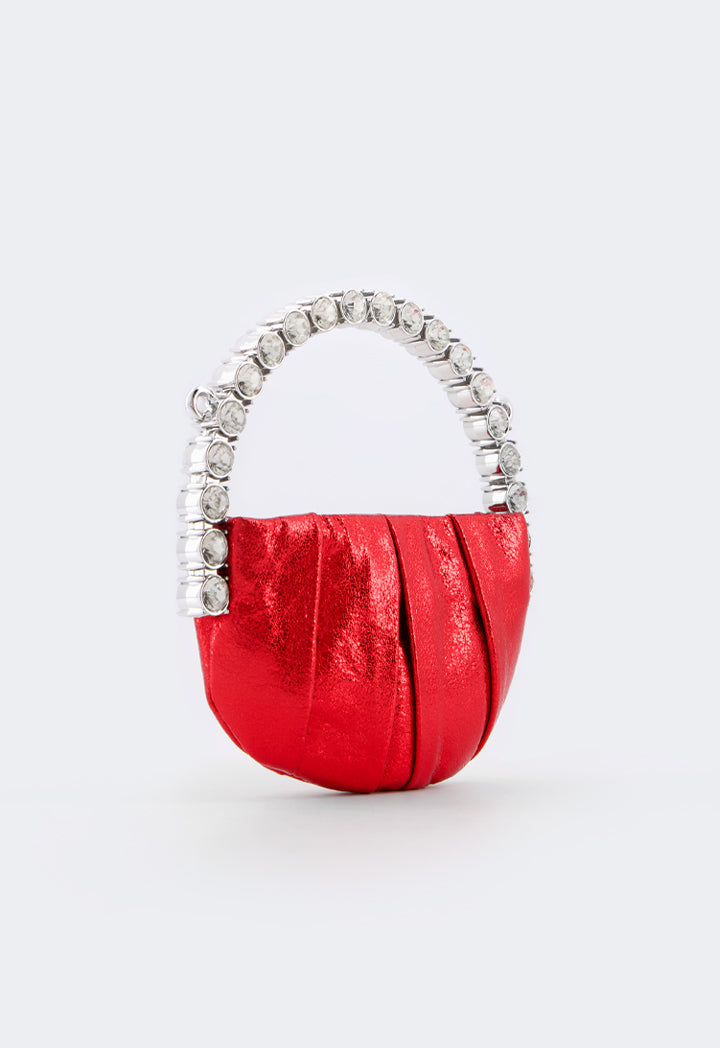 Choice Crystal Embellished Metallic Handbag Red