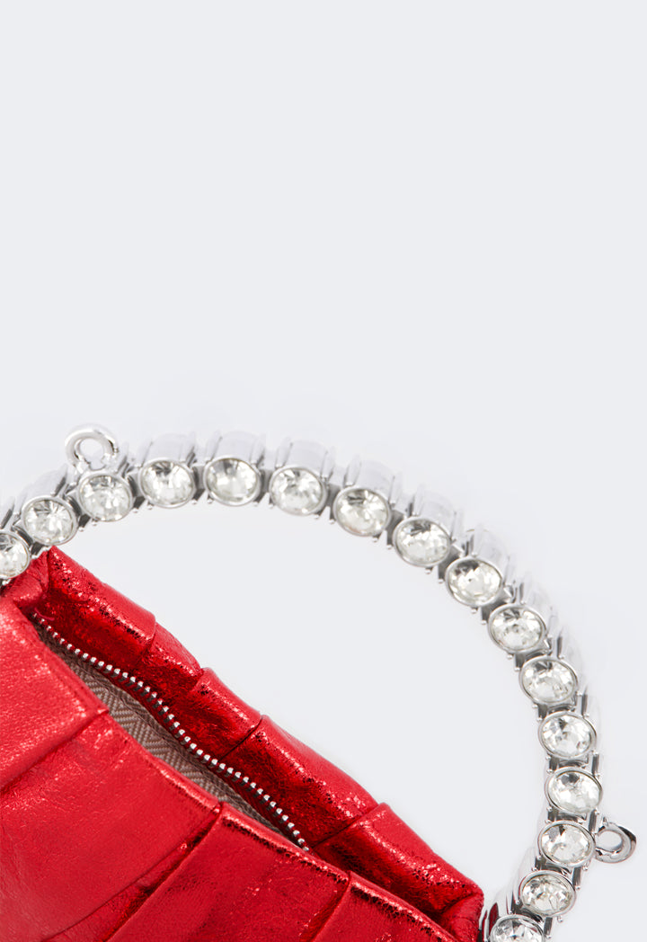 Choice Crystal Embellished Metallic Handbag Red