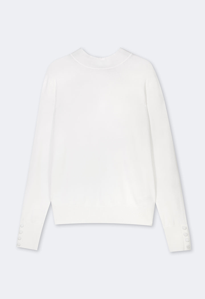 Choice High Round Neck Knitted Basic Blouse Off White