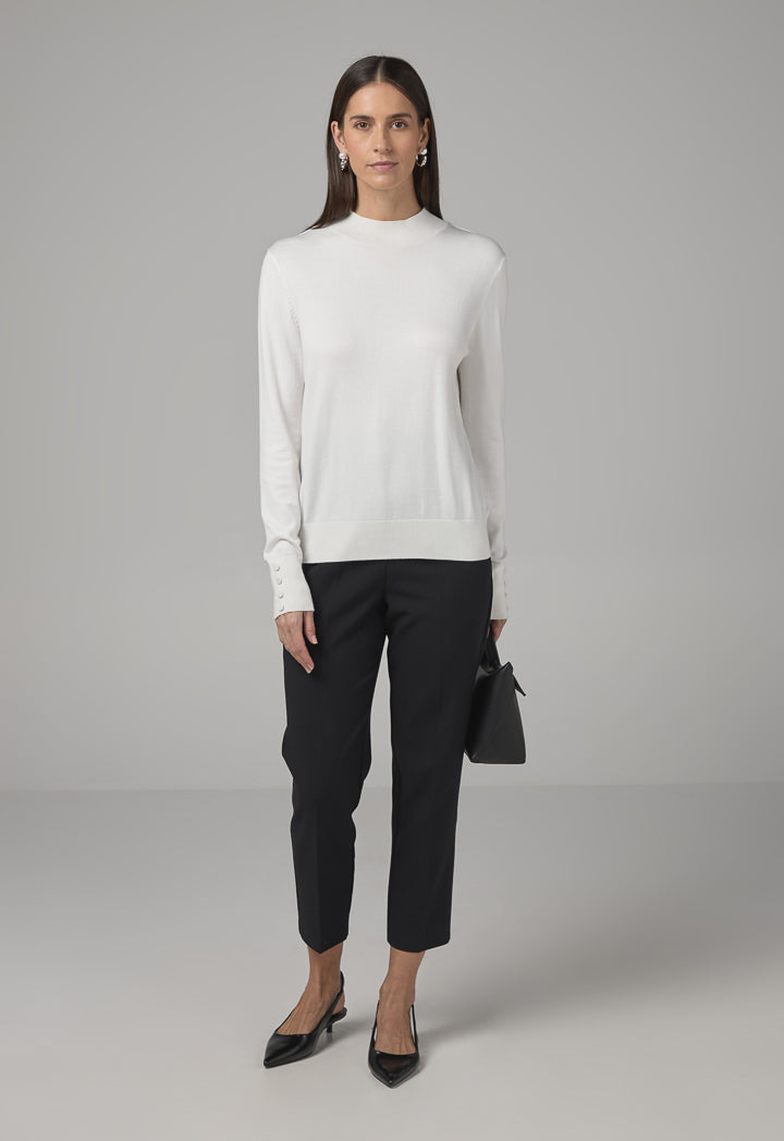 Choice High Round Neck Knitted Basic Blouse Off White